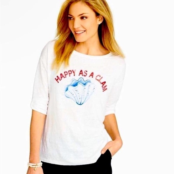 Talbots Happy as a Clam white linen top Sz  LP - Picture 1 of 3